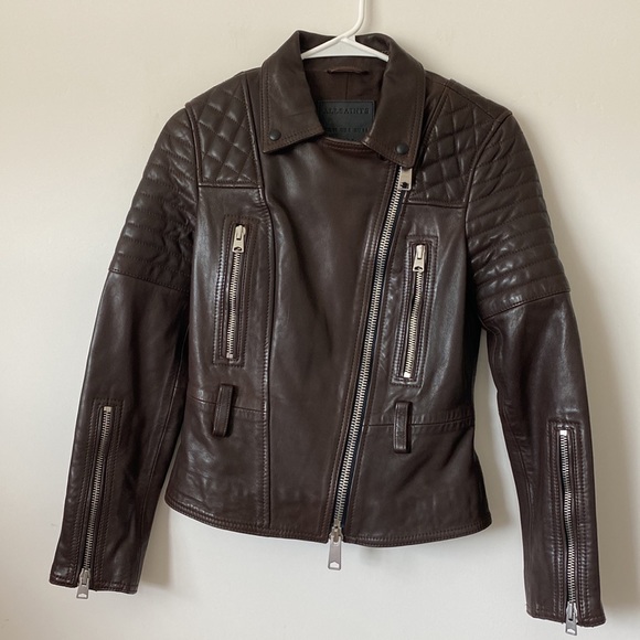 All Saints Brown Leather Jacket Size: 6 - Picture 6 of 9